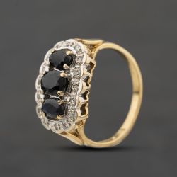 Second Hand 9ct Yellow Gold Sapphire & 0.12ct Diamond Scallop Shaped Cluster Ring 41384510
