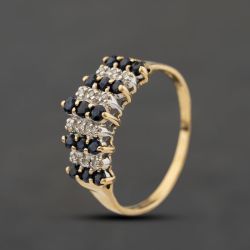 Second Hand 9ct Yellow Gold Sapphire & 0.06ct Diamond Tiered Three Row Ring 41384513