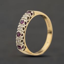 Second Hand 9ct Yellow Gold Ruby & 0.02ct Diamond Half Eternity Ring 41384518