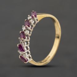 Second Hand 9ct Yellow Gold Ruby & 0.08ct Diamond Half Eternity Ring 41384519