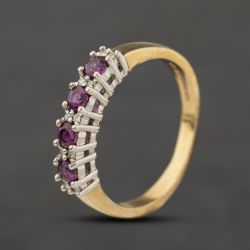 Second Hand 9ct Yellow Gold Ruby & 0.10ct Diamond Half Eternity Ring 41384520