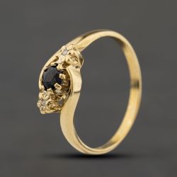Second Hand 9ct Yellow Gold Sapphire & 0.02ct Diamond Twist Three Stone Ring 41384524