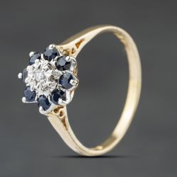 Second Hand 9ct Yellow Gold Sapphire & 0.02ct Diamond Cluster Ring 41384527