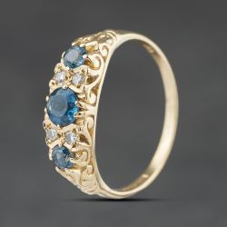 Second Hand 9ct Yellow Gold Blue Topaz & 0.08ct Diamond Seven Stone Ring 41384545