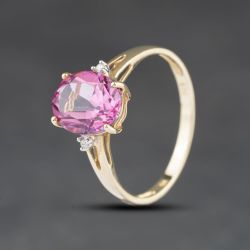 Second Hand 9ct Yellow Gold Colour Treated Pink Topaz & 0.02ct Diamond Dress Ring 41384557