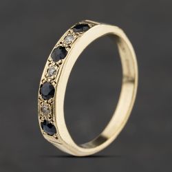 Second Hand 9ct Yellow Gold Sapphire & 0.06ct Diamond Half Eternity Ring 41384672