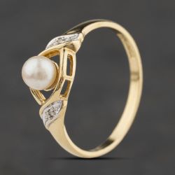 Second Hand 9ct Yellow Gold Pearl & 0.01ct Diamond Dress Ring 41384673