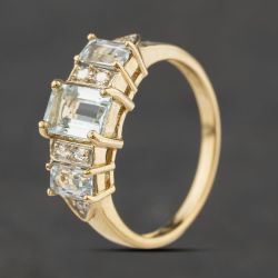 Second Hand 9ct Yellow Gold Aquamarine & 0.01ct Diamond Dress Ring 41384683