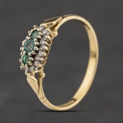 Second Hand 9ct Yellow Gold Emerald & 0.10ct Diamond Cluster Ring 41384685
