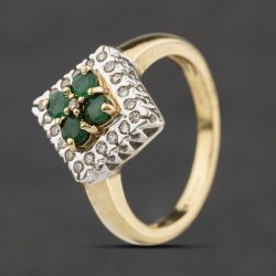 Second Hand 9ct Yellow Gold Emerald & 0.16ct Diamond Cluster Ring 41384689
