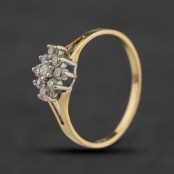 Second Hand 9ct Yellow Gold Diamond Nine Stone Cluster Ring 41384699