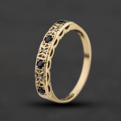 Second Hand 9ct Yellow Gold Sapphire & Diamond Half Eternity Ring 41384752
