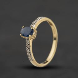 Second Hand 9ct Yellow Gold Sapphire & Diamond Oval Shoulders Ring 41384754