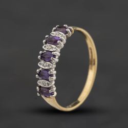 Second Hand 9ct Yellow Gold Diamond & Amethyst Half Eternity Ring 41384759