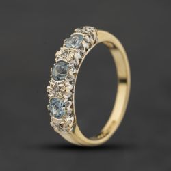 Second Hand 9ct Yellow Gold Aquamarine & Diamond Dress Ring 41384767