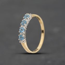 Second Hand 9ct Yellow Gold Diamond & Blue Topaz Half Eternity Ring 41384813