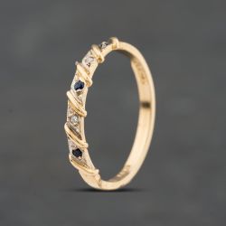 Second Hand 9ct Yellow Gold Sapphire & Diamond Half Eternity Ring 41384822