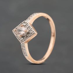 Second Hand 9ct Rose Gold Morganite & 0.12ct Brilliant Cut Diamond Marquise Shaped Cluster Ring 41384894