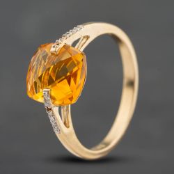 Second Hand 9ct Yellow Gold Citrine & 0.08ct Diamond Dress Ring 41384895