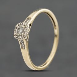 Second Hand 9ct Yellow Gold 0.04ct Brilliant Cut Diamond Square Cluster Ring 41384992