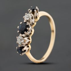 Second Hand Vintage Yellow Gold Sapphire & Diamond Five Stone Ring 41385009