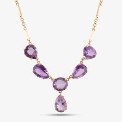 Second Hand 18ct Yellow Gold Amethyst Pendant & 16 Inch Trace Chain 4139405