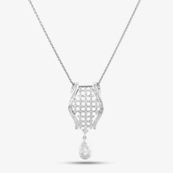 Second Hand 14ct White Gold 2.00ct Diamond Openwork Dropper Pendant & 18 Inch Spiga Chain 4139789