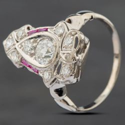 Second Hand Vintage White Gold Ruby & Diamond Art Deco Dress Ring 41481053