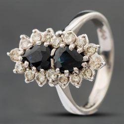 Second Hand Vintage 18ct White Gold Sapphire & Brilliant Cut Diamond Double Cluster Ring 41481074