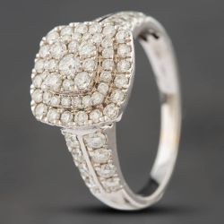 Second Hand 18ct White Gold Brilliant Cut Diamond Cushion Shape Graduating Cluster Ring 41481108