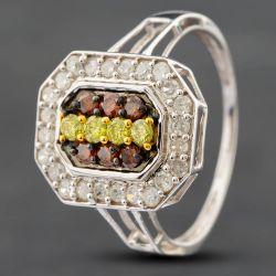 Second Hand 9ct White Gold 1.00ct Brilliant Cut Red, White & Yellow Diamond Octagonal Cluster Ring 41481140
