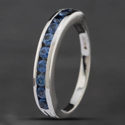 Second Hand 18ct White Gold Blue Topaz Half Eternity Ring 41481430