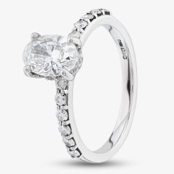 Second Hand Platinum Certificated 0.90ct Oval Cut Diamond Certificated Shoulder Set Solitaire Ring 41481486