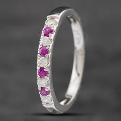 Second Hand 9ct White Gold Ruby & Diamond Half Eternity Ring 41481489