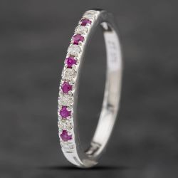 Second Hand 9ct White Gold 0.14ct Ruby & 0.15ct Diamond Half Eternity Ring 41481490