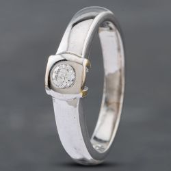 Second Hand 18ct Two Colour Gold Brilliant Cut Diamond Rubover Solitaire Ring 41481494