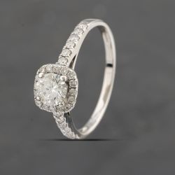 Second Hand 18ct White Gold 0.50ct Brilliant Cut Diamond Cushion Shape Halo Cluster Ring 41481518