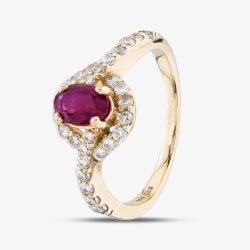 Second Hand 14ct Yellow Gold 1.14ct Oval Cut Ruby & 0.66ct Brilliant Cut Diamond Cluster Ring 41481601