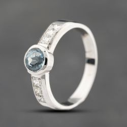 Second Hand 14ct White Gold Aquamarine & Princess Cut Diamond Seven Stone Ring 41481781
