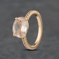 Second Hand 18ct Rose Gold Morganite & Brilliant Cut Diamond Oval Shoulder Set Solitaire Ring 41481826