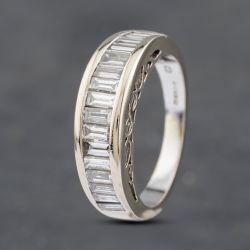 Second Hand 18ct White Gold 1.00ct Baguette Cut Diamond Half Eternity Ring 41481838