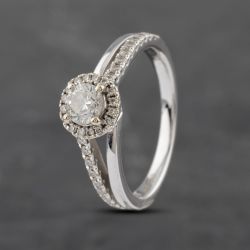 Second Hand 18ct White Gold 0.53ct Brilliant Cut Diamond Split Shoulders Halo Ring 41481946