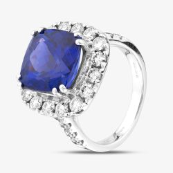 Second Hand 18ct White Gold Certificated 8.94ct Tanzanite & 1.71ct Brilliant Cut Diamond Cluster Ring 41481951