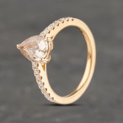 Second Hand 18ct Rose Gold Morganite & 0.28ct Diamond Tivon Pear Shape Dress Ring 41482027