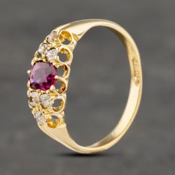 Second Hand Vintage Yellow Gold Ruby & 0.20ct Diamond Dress Ring 41482037