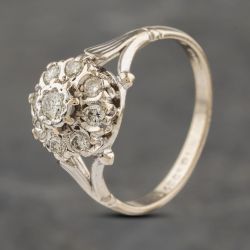 Second Hand Vintage 18ct White Gold 0.36ct Brilliant Cut Diamond Cluster Ring 41482058