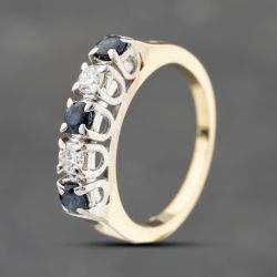 Second Hand 9ct Yellow Gold Sapphire & 0.20ct Brilliant Cut Diamond Five Stone Ring 41482061