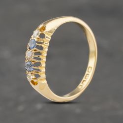 Second Hand Vintage 18ct Yellow Gold Sapphire & 0.10ct Diamond Five Stone Ring 41482063