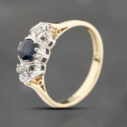 Second Hand 18ct Yellow Gold Sapphire & 0.06ct Diamond Three Stone Ring 41482069