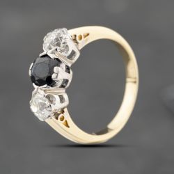 Second Hand Vintage Yellow Gold Sapphire & 0.77ct Diamond Three Stone Ring 41482070
